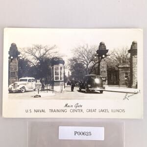 Main Gate US Naval Training Center Great Lakes Illinois 1940s Postcard RPPC WW2